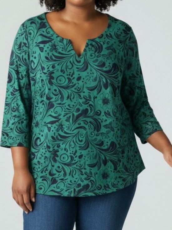 Kim Rogers Tops - Kim Rogers Plus Size 3/4 Sleeve Split Neck Top 3XL 100% Cotton